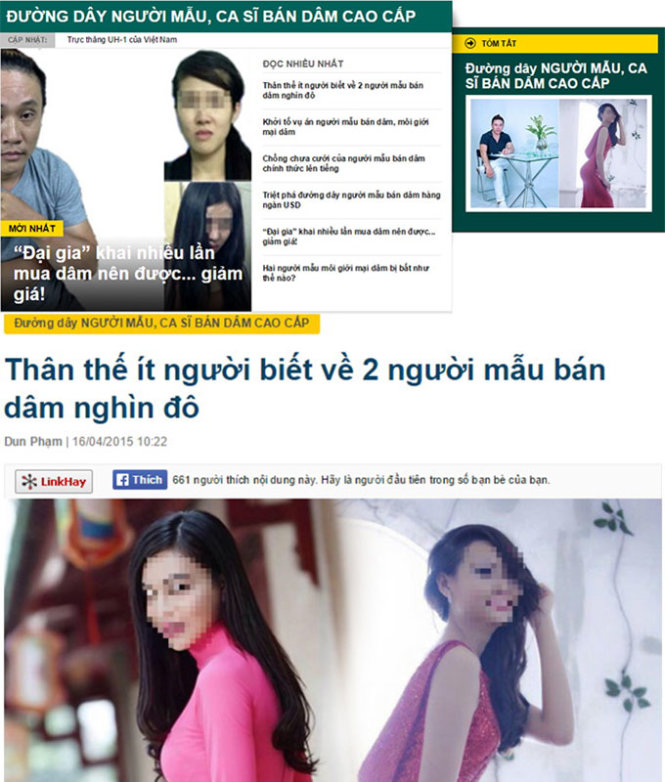 03- Một số báo chí và trang mạng đưa tên tuổi, hình ảnh người mẫu bán dâm